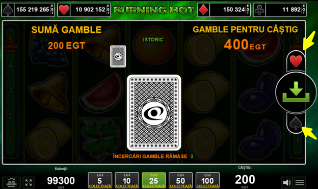 Optiunile de pariere la dublaj la jocul de cazinou online Burning Hot